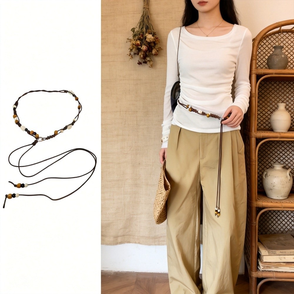 Ethnic Dress Fashion Show - Etnische handgeweven tailleketting met houten kralen,