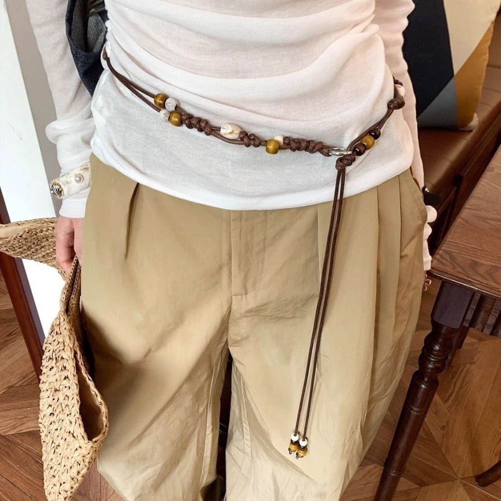 Ethnic Dress Fashion Show - Etnische handgeweven tailleketting met houten kralen,