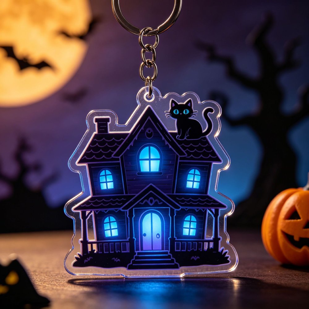 Ethnic Fashion House - Halloween Spookhuis Acryl Sleutelhanger Griezelige Zwarte