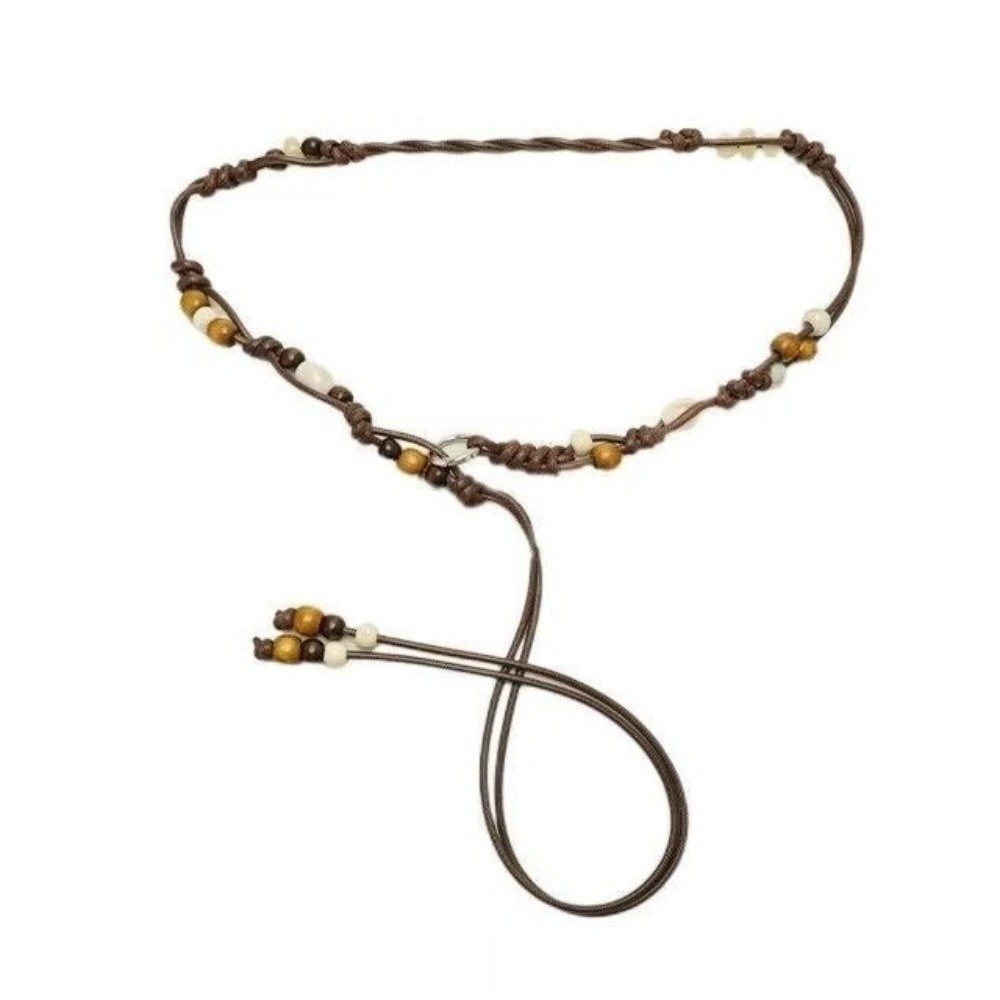 Ethnic Dress Fashion Show - Etnische handgeweven tailleketting met houten kralen,